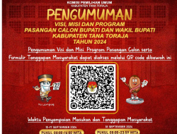 KPU Tator Umumkan Visi dan Misi Calon Bupati dan Wakil Bupati Pilkada 2024