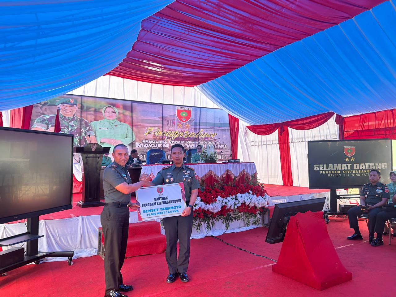 Pangdam XIV/Hasanuddin, Mayjen TNI Windiyatno, tinjau ketahanan pangan serta memberi bantuan Genset Yamamoto ke Kodim 1430/Konut.
